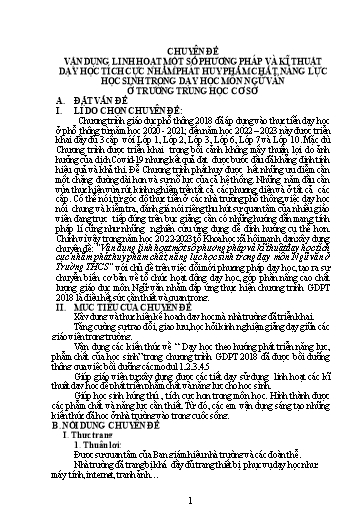 Báo cáo Chuyên đề môn Ngữ văn Lớp 7 - Vận dụng linh hoạt một số phương pháp và kĩ thuật dạy học tích cực nhằm phát huy phẩm chất, năng lực học sinh trong dạy học môn Ngữ văn ở trường THCS - Năm học 2022-2023