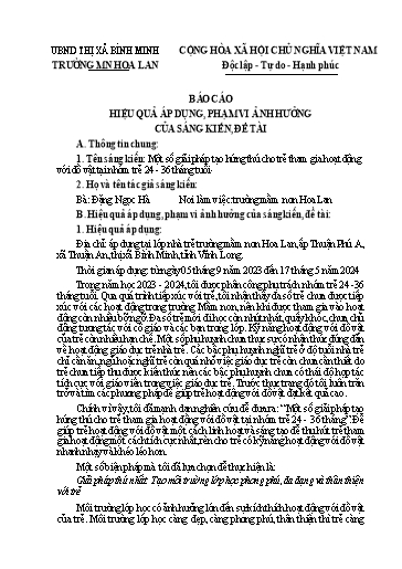 Báo cáo Sáng kiến: Báo cáo Sáng kiến: Một số biện pháp rèn kỹ năng sống cho trẻ 24-36 tháng tuổi - Đặng Ngọc Hà