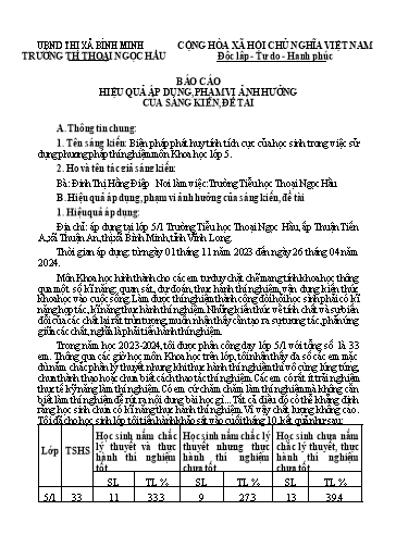Báo cáo sáng kiến: Biện pháp phát huy tính tích cực của học sinh trong việc sử dụng phương pháp thí nghiệm môn Khoa học lớp 5 - Đinh Thị Hồng Điệp