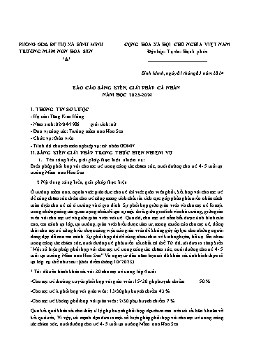 Báo cáo sáng kiến: Biện pháp phối hợp với cha mẹ trẻ trong công tác chăm sóc, nuôi dưỡng cho trẻ 4- 5 tuổi tại trường Mầm non Hoa Sen - Tăng Kim Hồng
