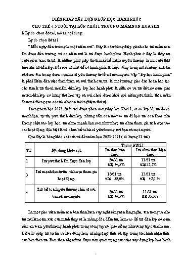 Báo cáo sáng kiến: Biện pháp xây dựng lớp học hạnh phúc cho trẻ 4-5 tuổi tại lớp Chồi 1Trường Mầm non Hoa Sen - Thạch Thị Oanh Đy