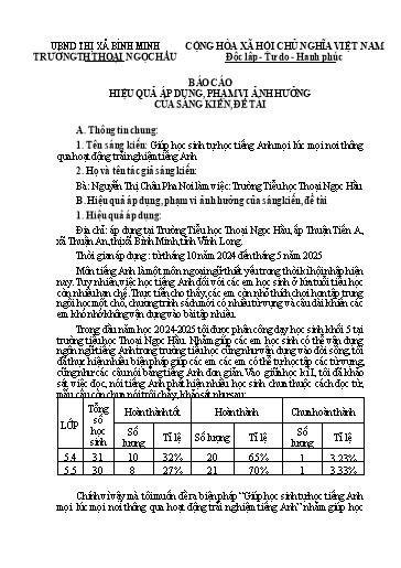 Báo cáo sáng kiến: Giúp học sinh tự học tiếng Anh mọi lúc mọi nơi thông qua hoạt động trải nghiệm tiếng Anh - Nguyễn Thị Châu Pha