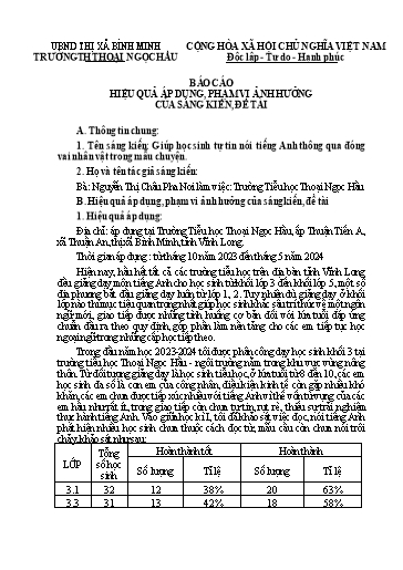 Báo cáo sáng kiến: Giúp học sinh tự tin nói tiếng Anh thông qua đóng vai nhân vật trong mẫu chuyện - Nguyễn Thị Châu Pha