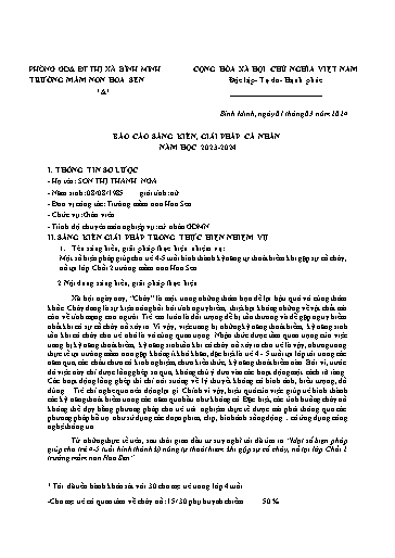 Báo cáo sáng kiến: Một số biện pháp giúp cho trẻ 4-5 tuổi hình thành kỹ năng tự thoát hiểm khi gặp sự cố cháy, nổ tại lớp Chồi 2 trường mầm non Hoa Sen - Sơn Thị Thanh Nga