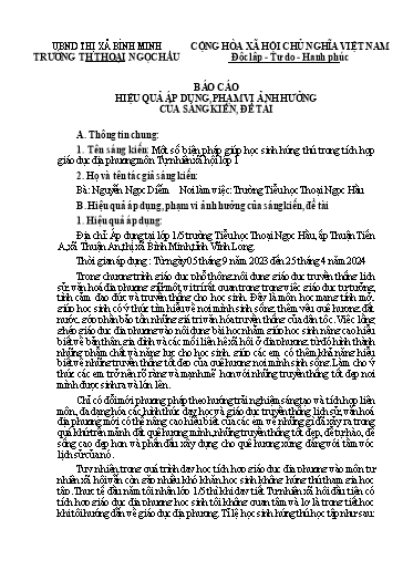 Báo cáo sáng kiến: Một số biện pháp giúp học sinh hứng thú trong tích hợp giáo dục địa phương môn Tự nhiên xã hội Lớp 1 - Nguyễn Ngọc Diễm