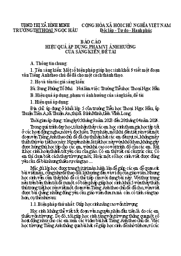 Báo cáo sáng kiến: Một số biện pháp giúp học sinh khối 5 viết một đoạn văn Tiếng Anh theo chủ đề đã cho một cách thành thạo - Bang Phùng Tố Mai