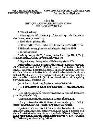 Báo cáo sáng kiến: Một số biện pháp giúp học sinh Lớp 5 vận động với âm nhạc để sáng tạo sản phẩm mĩ thuật - Đoàn Thị Ngọc Trâm