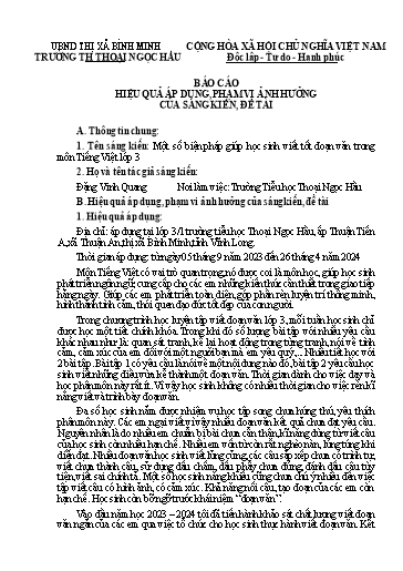 Báo cáo sáng kiến: Một số biện pháp giúp học sinh viết tốt đoạn văn trong môn Tiếng Việt Lớp 3 - Đặng Vinh Quang