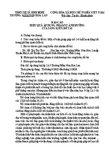 Báo cáo sáng kiến: Một số biện pháp giúp trẻ 5-6 tuổi hoạt động tốt trong giờ làm quen chữ cái - Hồ Thị Thi Thơ