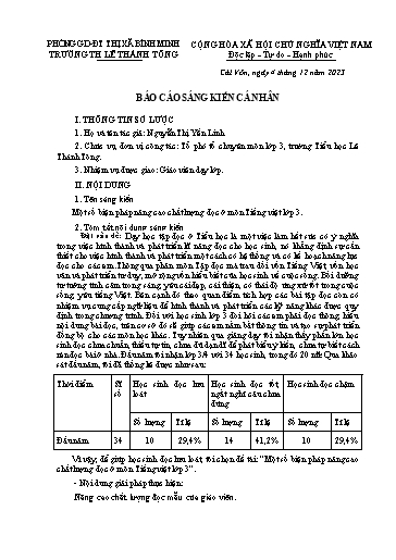 Báo cáo sáng kiến: Một số biện pháp nâng cao chất lượng đọc ở môn Tiếng Việt Lớp 3 - Nguyễn Thị Yến Linh