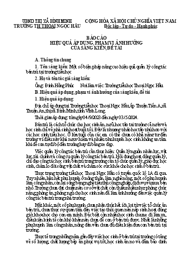 Báo cáo sáng kiến: Một số biện pháp nâng cao hiệu quả quản lý công tác bán trú tại trường tiểu học - Đinh Hồng Phúc