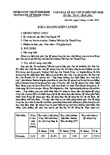 Báo cáo sáng kiến: Nâng cao hiệu quả giáo dục kỹ năng sống cho học sinh thông qua các hoạt động giáo dục ngoài giờ lên lớp của Liên đội trường Tiểu học Lê Thánh Tông - Mai Văn Thanh Vũ