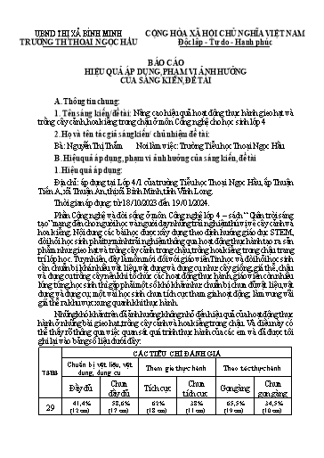 Báo cáo sáng kiến: Nâng cao hiệu quả hoạt động thực hành gieo hạt và trồng cây cảnh, hoa kiểng trong chậu ở môn Công nghệ cho học sinh Lớp 4 - Nguyễn Thị Thắm