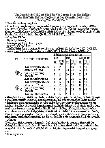 Báo cáo sáng kiến: Ứng dụng một số trò chơi vận động vào chương trình học thể dục nhằm phát triển thể lực cho học sinh Lớp 4 Năm học 2022-2023 Trường Tiểu học Mỹ Hòa C - Lê Thị Bích Nhi
