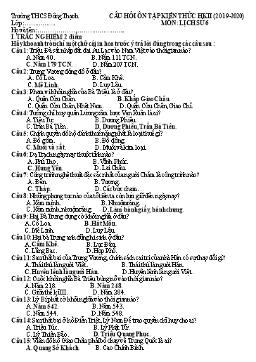 Câu hỏi ôn tập học kỳ 2 môn Lịch sử Lớp 6, 7, 8, 9 - Năm học 2019-2020 - Trường THCS Đông Thạnh