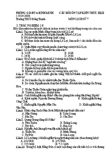 Câu hỏi ôn tập học kỳ 2 môn Lịch sử Lớp 7 - Năm học 2019-2020 - Trường THCS Đông Thạnh