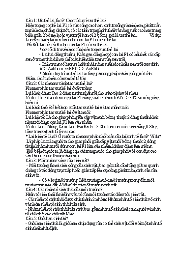 Câu hỏi ôn tập học kỳ 2 môn Sinh học Lớp 9