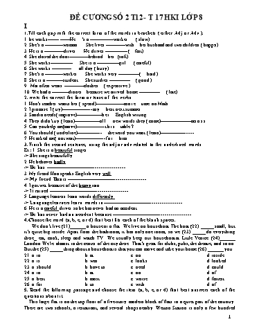 Đề cương ôn tập học kỳ 1 môn Tiếng Anh Lớp 8 - Số 2
