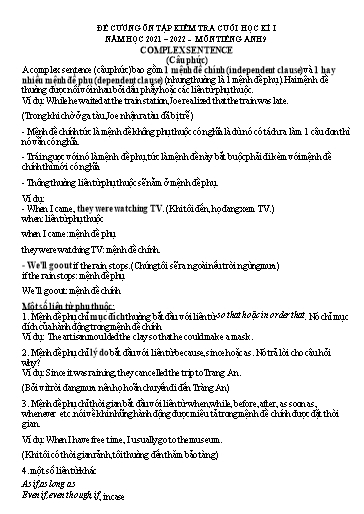 Đề cương ôn tập học kỳ 1 môn Tiếng Anh Lớp 9 - Năm học 2021-2022