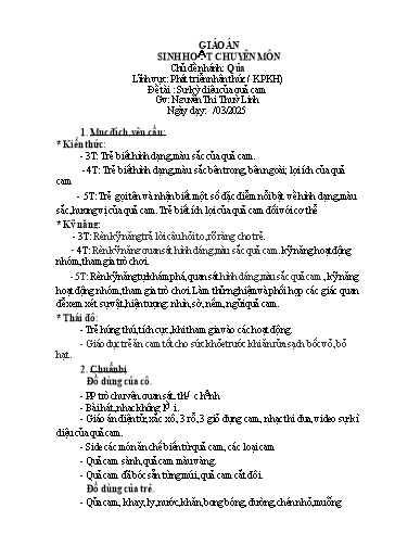 Giáo án Lớp Chồi - PTNT Đề tài: Sự kỳ diệu của quả cam - Nguyễn Thị Thùy Linh