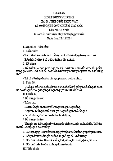 Giáo án Lớp Lá - Chủ đề: Thế giới thực vật - Huỳnh Thị Ngọc Nhiều