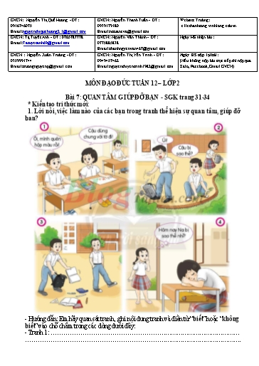 Giáo án môn Đạo đức Lớp 2 - Tuần 12, Bài 7: Quan tâm giúp đỡ bạn - Trường Tiểu học Lê Thánh Tông