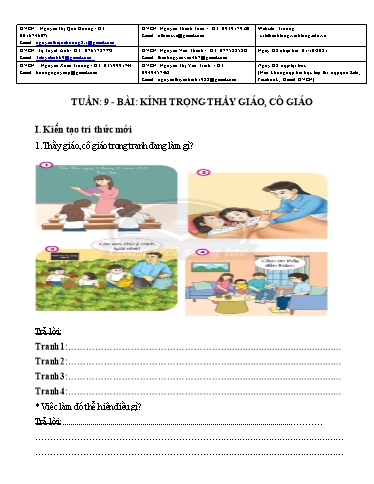 Giáo án môn Đạo đức Lớp 2 - Tuần 9, Bài 1: Kính trọng thầy giáo, cô giáo - Trường Tiểu học Lê Thánh Tông