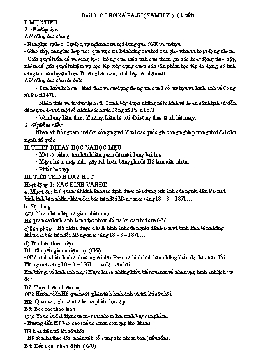 Giáo án môn Lịch sử Lớp 8 - Bài 10: Công xã Pa-ri (năm 1871)