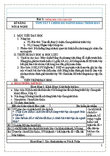 Giáo án môn Ngữ Văn Lớp 7 - Bài 1: Tiếng nói của vạn vật (Tóm tắt ý chính do người khác trình bày)
