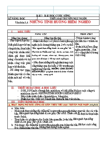 Giáo án môn Ngữ Văn Lớp 7 - Bài 2: Bài học cuộc sống (Thể loại truyện ngụ ngôn những tình huống hiểm nghèo)