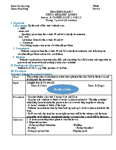 Giáo án môn Tiếng Anh Lớp 7 - Unit 2: Healthy Living (Lesson 1)