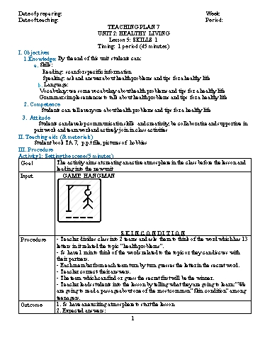 Giáo án môn Tiếng Anh Lớp 7 - Unit 2: Healthy Living (Lesson: 5)