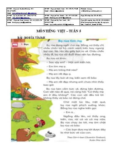 Giáo án môn Tiếng Việt Lớp 2 - Tuần 5 - Bài: Bọ rùa tìm mẹ - Trường Tiểu học Lê Thánh Tông