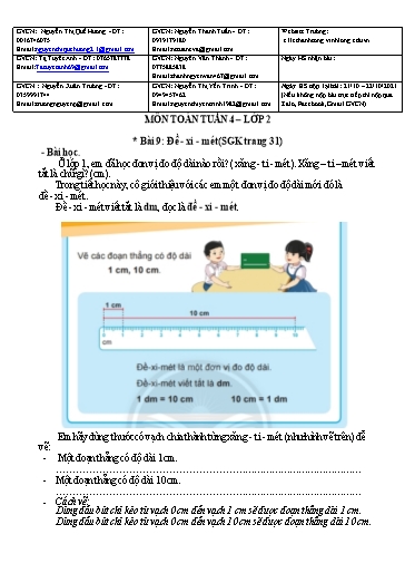 Giáo án môn Toán học Lớp 2 - Tuần 4, Bài 9: Đề-xi-mét - Trường Tiểu học Lê Thánh Tông