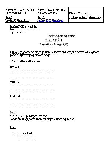Giáo án môn Toán học Lớp 4 - Tuần 7 (Tiết 1 đến 5) - Năm học 2021-2022 - Trường Tiểu học Phan Văn Đáng