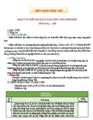 Giáo án Ngữ văn Lớp 8 - Thực hành Tiếng Việt: Đoạn văn diễn dịch, quy nạp, song song, phối hợp