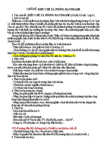Giáo án STEM môn KHTN Lớp 9 - Chủ đề Điều chế xà phòng handmade (3 tiết)