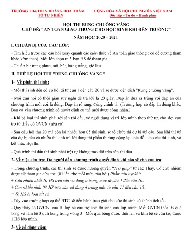 Hội thi Rung chuông vàng chủ đề An toàn giao thông cho học sinh khi đến trường - Năm học 2020-2021 - Trường TH&THCS Hoàng Hoa Thám