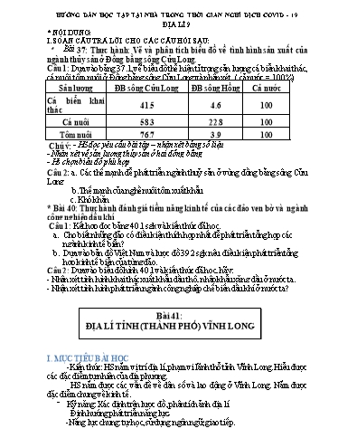 Hướng dẫn học tại nhà khi nghỉ dịch COVID môn Địa lý Lớp 9 - Bài 37 đến 42