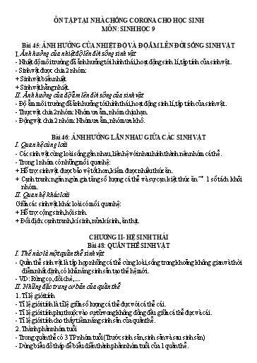 Hướng dẫn ôn tập khi nghỉ dịch COVID môn Sinh học Lớp 9 (Từ bài 45 đến 54)