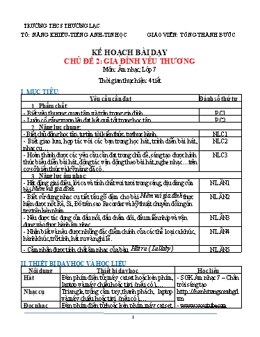 Kế hoạch bài dạy môn Âm nhạc Lớp 7 - Chủ đề 2: Gia đình yêu thương - Tống Thành Bước