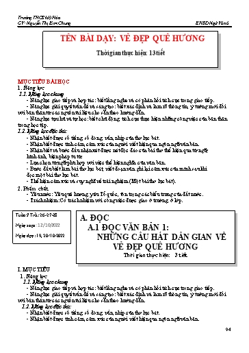 Kế hoạch bài dạy môn Ngữ văn Lớp 6 - Bài: Vẻ đẹp quê hương (13 tiết) - Nguyễn Thị Kim Chung