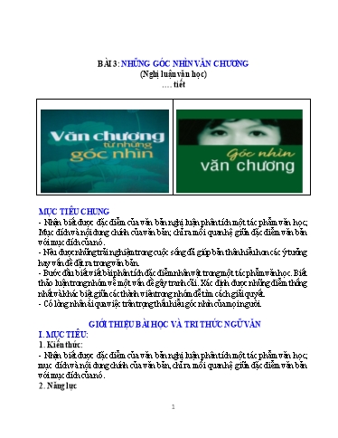 Kế hoạch bài dạy môn Ngữ văn Lớp 7 - Bà 3: Những góc nhìn văn chương (Nghị Luận văn học)
