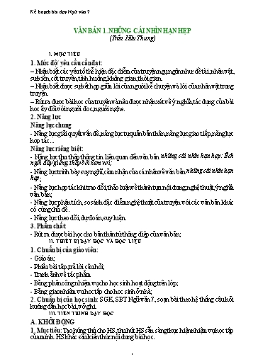 Kế hoạch bài dạy môn Ngữ văn Lớp 7 - Văn bản 1: Những cái nhìn hạn hẹp