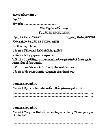 Kế hoạch bài dạy môn Tiếng Việt Lớp 3 - Tuần 1 - Năm học 2021-2022 - Trường Tiểu học Phù Ly