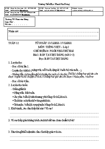 Kế hoạch bài dạy môn Tiếng Việt + Toán Lớp 2 - Tuần 12 - Năm học 2021-2022 - Trường Tiểu học Phan Văn Đáng