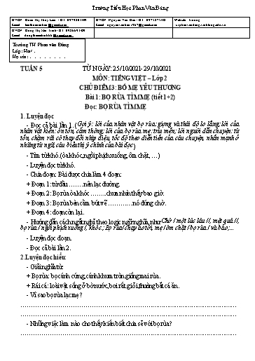 Kế hoạch bài dạy môn Tiếng Việt + Toán Lớp 2 - Tuần 5 - Năm học 2021-2022 - Trường Tiểu học Phan Văn Đáng