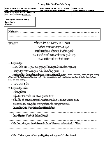 Kế hoạch bài dạy môn Tiếng Việt + Toán Lớp 2 - Tuần 7 - Năm học 2021-2022 - Trường Tiểu học Phan Văn Đáng