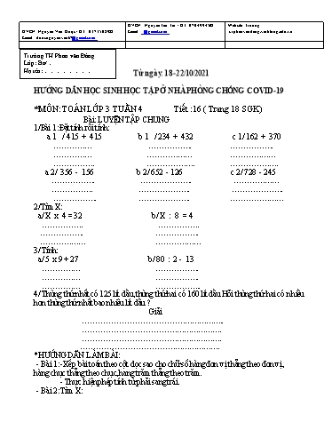 Kế hoạch bài dạy môn Tiếng Việt + Toán Lớp 3 - Tuần 4 - Năm học 2021-2022 - Trường Tiểu học Phan Văn Đáng