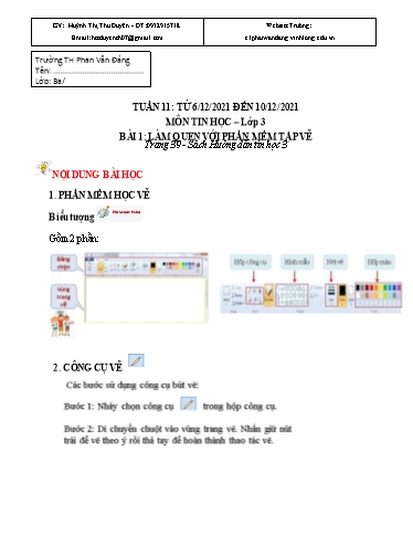 Kế hoạch bài dạy môn Tin học Lớp 3 - Tuần 11 - Năm học 2021-2022 - Trường Tiểu học Phan Văn Đáng